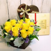 One Dozen Roses in a Heart Shape Box with Godiva Chocolate