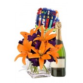 Asiatic Lily Package, Bubble Wine and a Birthday Balloon